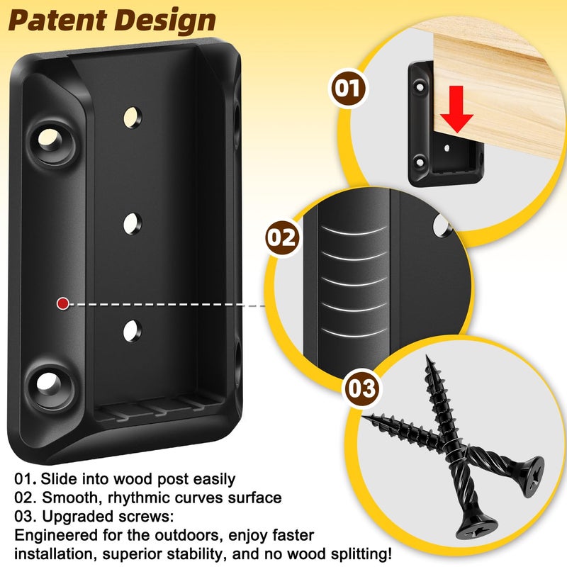 TOSCOCO 20 Pack Deck Railing Bracket Connectors for 2""x4"" (Actually 1.5""x3.5"") Wooden Post, Premium Nylon 6/6 Rail Bracket with 140 Sturdy Galvanized Black Screws for Stair Fence Railings Handrail - Image 3